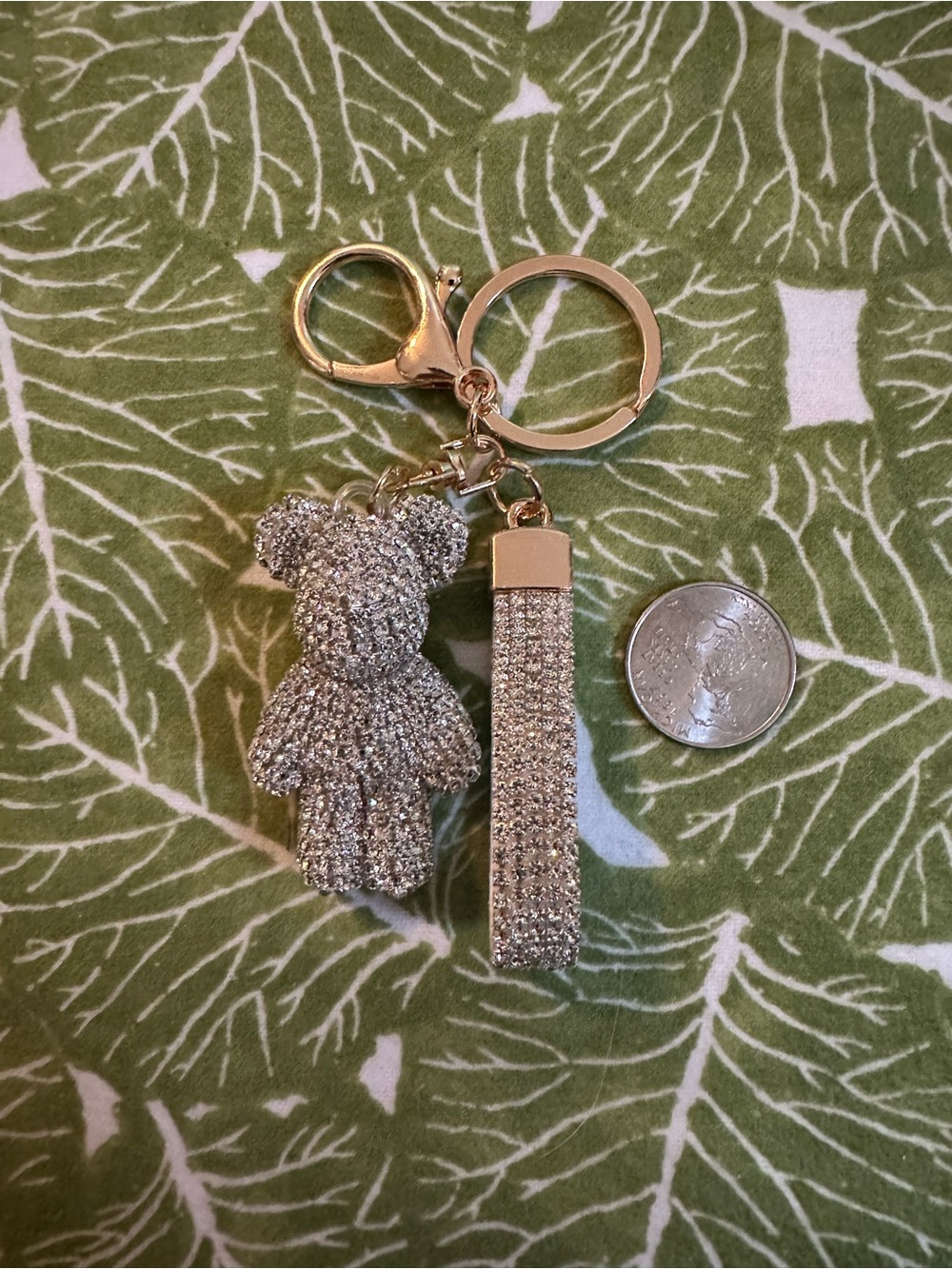 Crystal Teddy Bear Tassel Keychain - Gold Tones